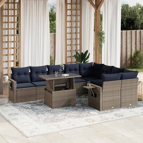 10-teiliges Gartensofa-Set mit Kissen, grau, Polyrattan (1/5)