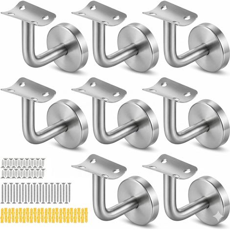 Lot de 8 supports de main courante en acier inoxydable 304 pour mur intérieur, rampe d'escalier, couloir, balustrade en bois (1/5)