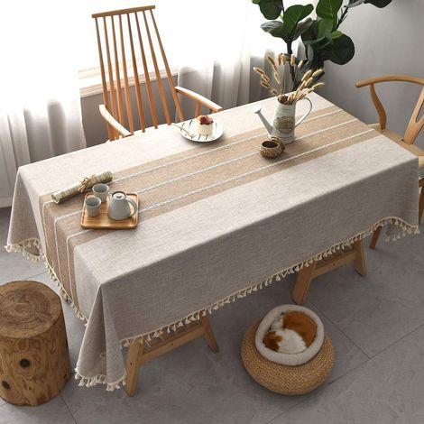 Nappe rectangulaire à pompons en coton et lin, infroissable et imperméable (1/5)