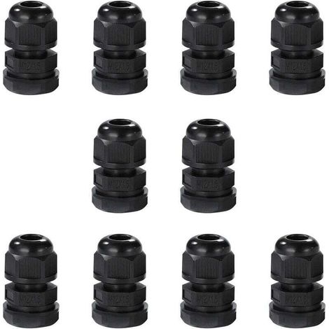 Pack of 10 IP68 Waterproof M12 Cable Glands, Waterproof Nylon Cable Connectors with Locking Nut and Washer for 3mm to 6.5mm Cables. (M12) (1/5)