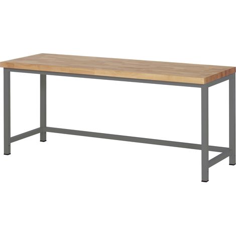 STIER Höhenverstellbare Werkbank Premium, 200x70x84-104cm, pulverbeschichteter Stahl & Buche
