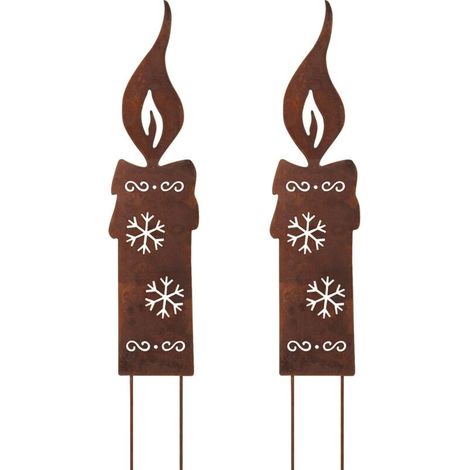 Bougie Pour Pot De Fleurs - Métal Patiné Rouille - Décoration Extérieure Jardin - Hauteur 20 cm - Lot De 2 (1/5)