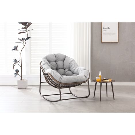 Fauteuil à bascule 106x90x78 cm en acier et rotin gris, moderne pour jardin FloraGrace (1/5)