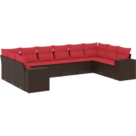 Maison Exclusive - 10-teiliges Gartensofa-Set mit Kissen, braun,