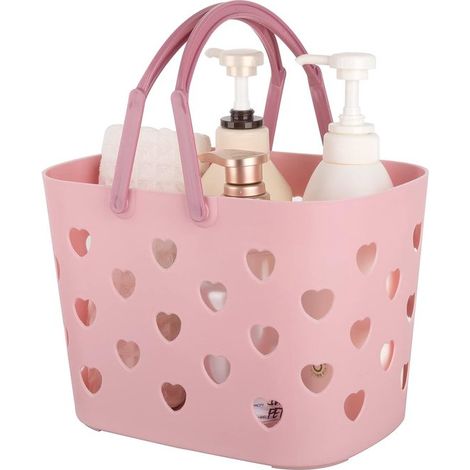 Panier de rangement en plastique avec poignée - Organisateur universel - Pour la maison - Rose (1/5)