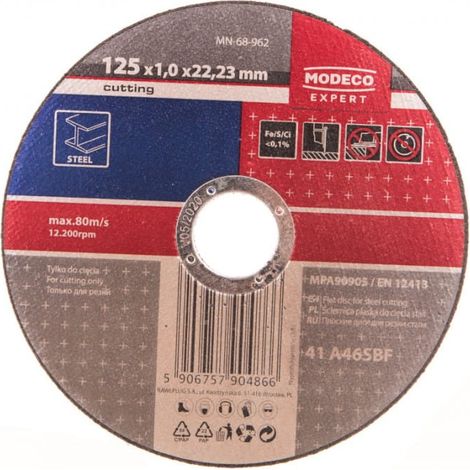 Mola abrasiva per il taglio dell'acciaio 125X1.0X22.23 MM piatta MN-68-962