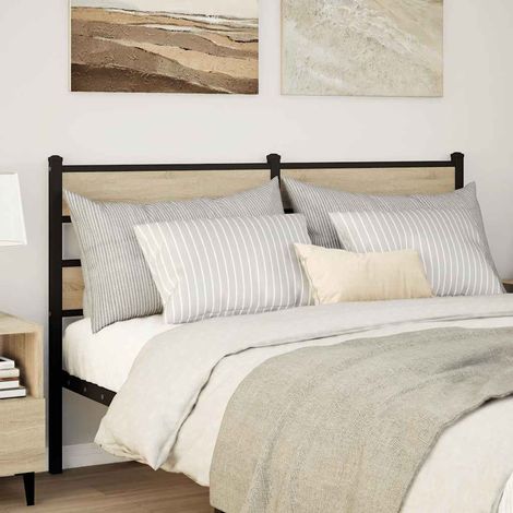 Tête de lit de remplacement 140 cm, fer et bois d’ingénierie, noir et chêne sonoma - PANGIVO (1/5)