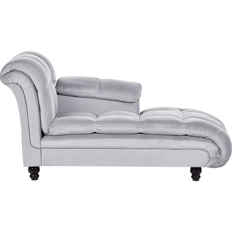 Chaise longue tapizado en tela de terciopelo gris claro con patas negras diseño moderno acolchado Lormont
