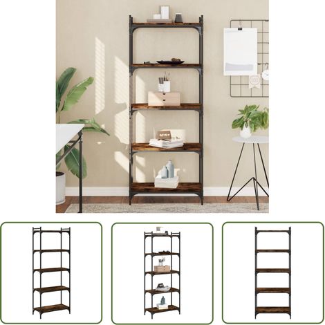The Living Store Bibliothèque 5 niveaux chêne fumé 60x30x154cm bois d'ingénierie - Bibliothèque Murale - Bibliothèque Design - Étagère Bois - Meuble Rangement - Bibliothèque Industrielle (1/5)