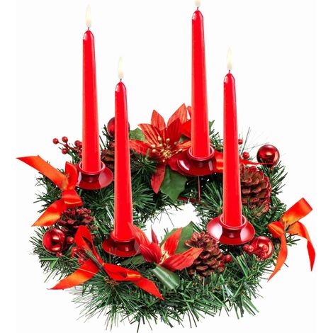 Adventskranz, Tannenkranz, Weihnachtsgesteck, dekorativer Kranz mit Kerzenhalter und Schleife (1/5)