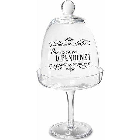 Présentoirs à gâteaux pour pâtisseries et bars en verre alimentaire transparent avec inscription et couvercle, lot de 2, diam. 12,5 x H. 25 cm