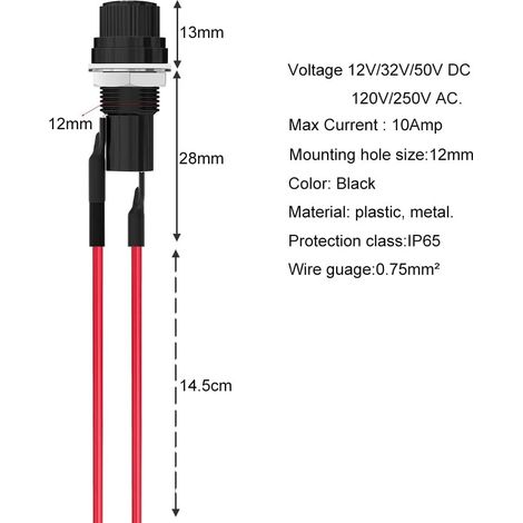 Gebildet Porte-fusible Précâblé 5 x 20mm, AC 10A 250V Noir Monté sur Panneau