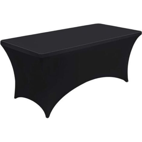 Nappe Extensible 8FT(244x 76x76cm), Housse de Table Rectangulaire en Polyester et Spandex, Lavable et Infroissable, Couverture de Table pour Banquet Mariage Fête Bar (Noir) (1/5)