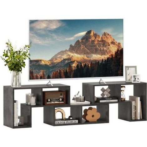 Set 3 Pièces Meuble TV Modulable pour Écran jusqu'à 65 Pouces Console Rangement Extensible 134-180 cm Gris (1/5)