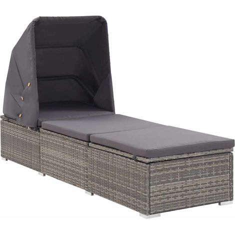 vidaXL Lettino Prendisole con Tettuccio e Cuscino in Polyrattan (1/5)