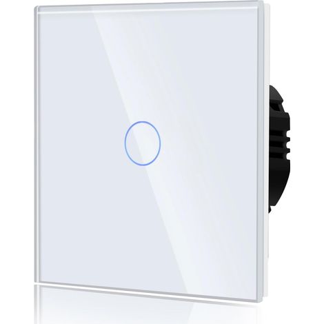 Interrupteur Tactile en Verre Interrupteur Mural,Blanc,86mm Interupteur Tactile avec Voyant Lumineux, Rétroéclairage LED, Verre anti-empreintes, Interrupteur va-et-vient (1/5)