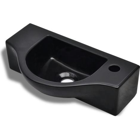 Lavabo de baño de cerámica negra de 45 cm con orificio para grifo 0 20002506