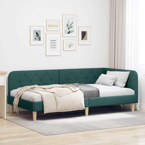 Eckbettgestell Dunkelgrün 100 x 200 cm Stoff