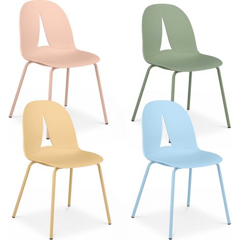 Lot de 4 Chaises Salle à Manger en Plastique PP et Métal Siège de Cuisine avec Dossier Ergonomique, sans Accoudoirs, Charge 150 KG, 51x52x83 cm (1/5)