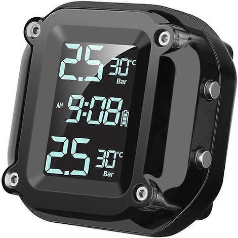 Sistema de monitoreo de presión de neumáticos inalámbrico M5 para motocicletas con pantalla LCD y alarma, que incluye 2 sensores externos. (1/5)