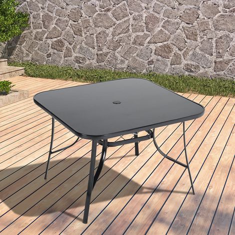105CM Garden Glass Top Table With Umbrella Hole, Square (1/5)