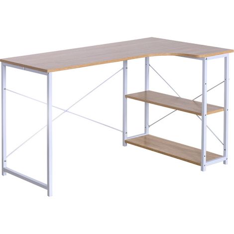 Bureau d’angle L – Table de travail informatique – Bureau gaming, table d’étude et table à manger multifonction,Chêne clair et blanc (1/4)