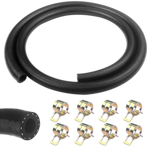 1 Mètre durite essence, 8mm Diamètre Intérieur durite gasoil, tuyau essence avec 8pcs colliers de serrage, Tuyau de Carburant pour Camion, Voiture, Tracteur ou Petit Moteur (1/5)