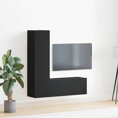 vidaXL TV Cabinet Set Wall-mounted 3 pcs Black Oak 130.5 x 30 x 140 cm (1/5)