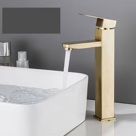 Export-grade 304 stainless steel brushed gold bathroom sink, single-hole washbasin, hot and cold water undermount basin with faucet -- brushed gold square high style [hot and cold water]