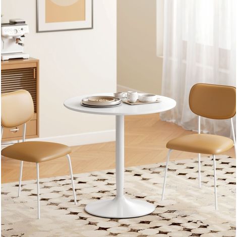 Table de salle à manger ronde 80x75 cm blanche en MDF et acier avec base antidérapante (1/5)
