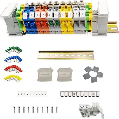 Kit de Borniers de Rail DIN de Bornier de Connexion Sur Rail Din de Boite Bornier de Connecteur Barrette de Connexion de Mise à la Terre Rails en Aluminium (1/5)