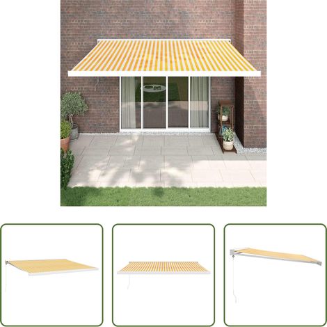 Terrassenmarkise -  Markise Einziehbar Gelb und Weiß 4x3 m Stoff und Aluminium (1/5)