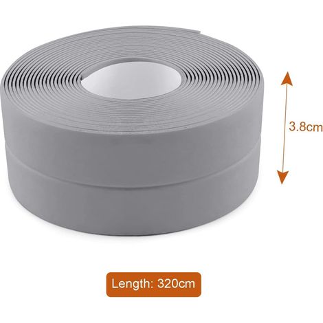 3 rouleaux de ruban d'étanchéité étanche, étanchéité de salle de bain, ruban de calfeutrage auto-adhésif en PVC pour cuisine, toilettes, toilettes, baignoire (gris) - 3,2 m x 3,8 cm (1/4)