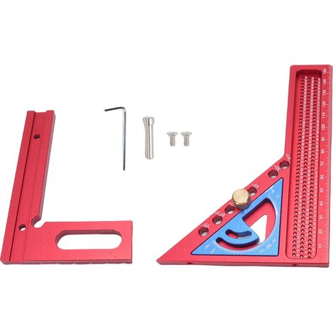 Équerre d'angle réglable Ortviai 0-180° aluminium anodisé rouge et bleu pour menuiserie et traçage précis (1/4)