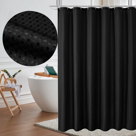 Tenda da doccia nera in poliestere spesso, impermeabile, 180x180 cm, con 12 ganci, ideale per un bagno moderno. (1/5)