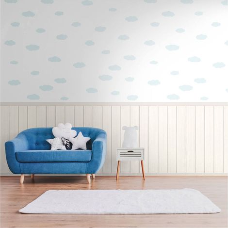 Photo wallpaper wall Profhome 398162 hot embossed non-woven wallpaper slightly textured with pattern for kids matt white cream light blue light grey 1,59 m x 2,8 m (1/5)