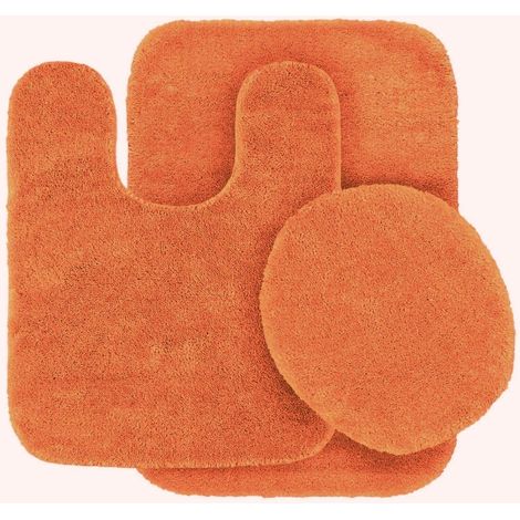 Ensemble de 3 tapis de bain orange antidérapants, ultra doux et moelleux, avec couvre-abattant de toilette n° 6