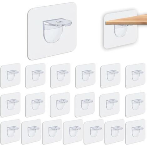 20 PCS Supports d'étagères Autocollants, Transparent 7 x 7 cm, Supports Adhésifs Sans Perçage pour Étagères, Placards et Penderies, Charge 10 kg, Installation Facile et Pratique (1/5)