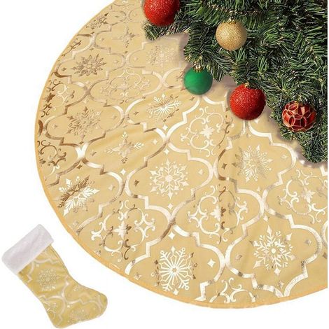 Ardoise De Sapin De Noël - 120 Cm - Motif Flocon De Neige - Tissu Polyester - Or - 1 Pièce (1/5)