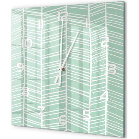 Grande Horloge Murale Carrée en Verre Mouvement Silencieux Quartz Design Moderne Motif à chevrons 60x60 cm (1/5)