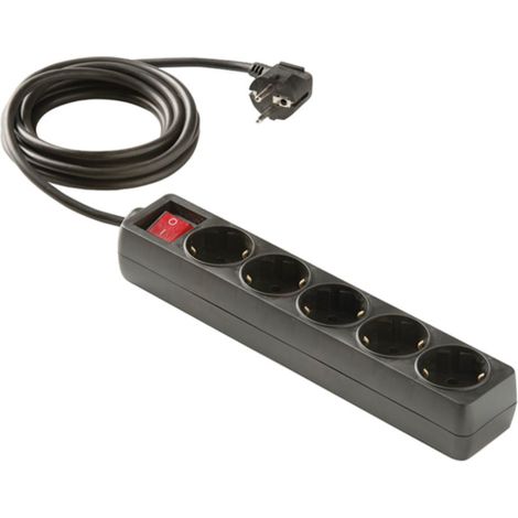 Base enchufe múltiple DUOLEC con interruptor cable 1.5m negro. 5 tomas -