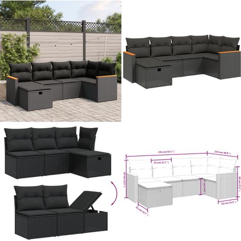 6-tlg. Garten-Sofagarnitur mit Kissen Schwarz Poly Rattan - Gartengestell - Gartenmöbel Set - Outdoor-Lounge - Rattan Gartenmöbel - Garten Sofa - Home & Living (1/5)