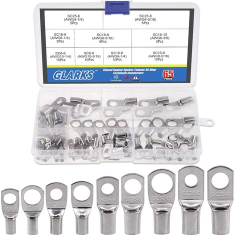 Assortiment de cosses de câble de batterie en cuivre étamé avec œillets tubulaires SC avec kit d'assortiment de trous d'espion (1/5)
