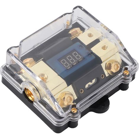Porte-fusible 100A, 1 entrée, 2 sorties, avec affichage numérique de la tension par LED, adapté aux systèmes automobiles, nautiques et audio. (1/5)