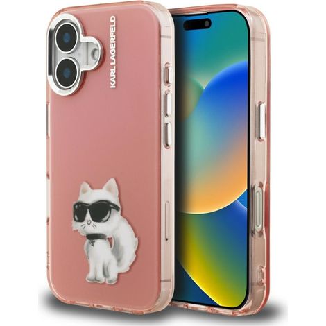 Custodia per iPhone 16 Karl Lagerfeld IML Aquarelle Choupette & Logo Rosa (1/5)