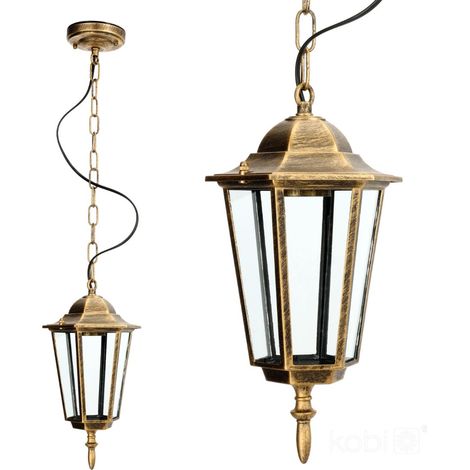 Kobi LO4105 Outdoor Pendant Light on Chain, Brass Gold Aluminium & Clear Glass, IP54 Weatherproof Garden/Patio Hanging Lamp, 1xE27 Max 50W, H79cm 17.5cm (1/5)