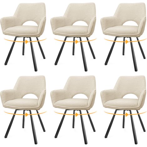 LEWE Lot de 6 Chaises de Salle à Manger 180° Pivotantes avec Accoudoirs, Rembourrées avec Dossier en Velours, Beige