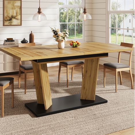 Tavolo da pranzo allungabile 120-160x80x76 cm in MDF e metallo, rovere – MEUBLIV (1/5)