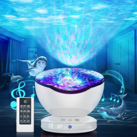 Projecteur LED Vagues Océaniques — Veilleuse pour enfants (8 modes de couleur, 6 effets sonores, télécommande et minuterie) — Blanc (1/5)