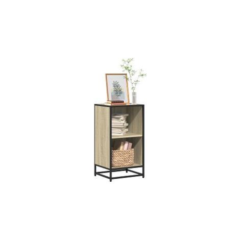 Petite étagère bibliothèque 2 niveaux Kalvani - Bois et metal noir 40 cm-Chêne clair-Largeur 40 cm (1/5)